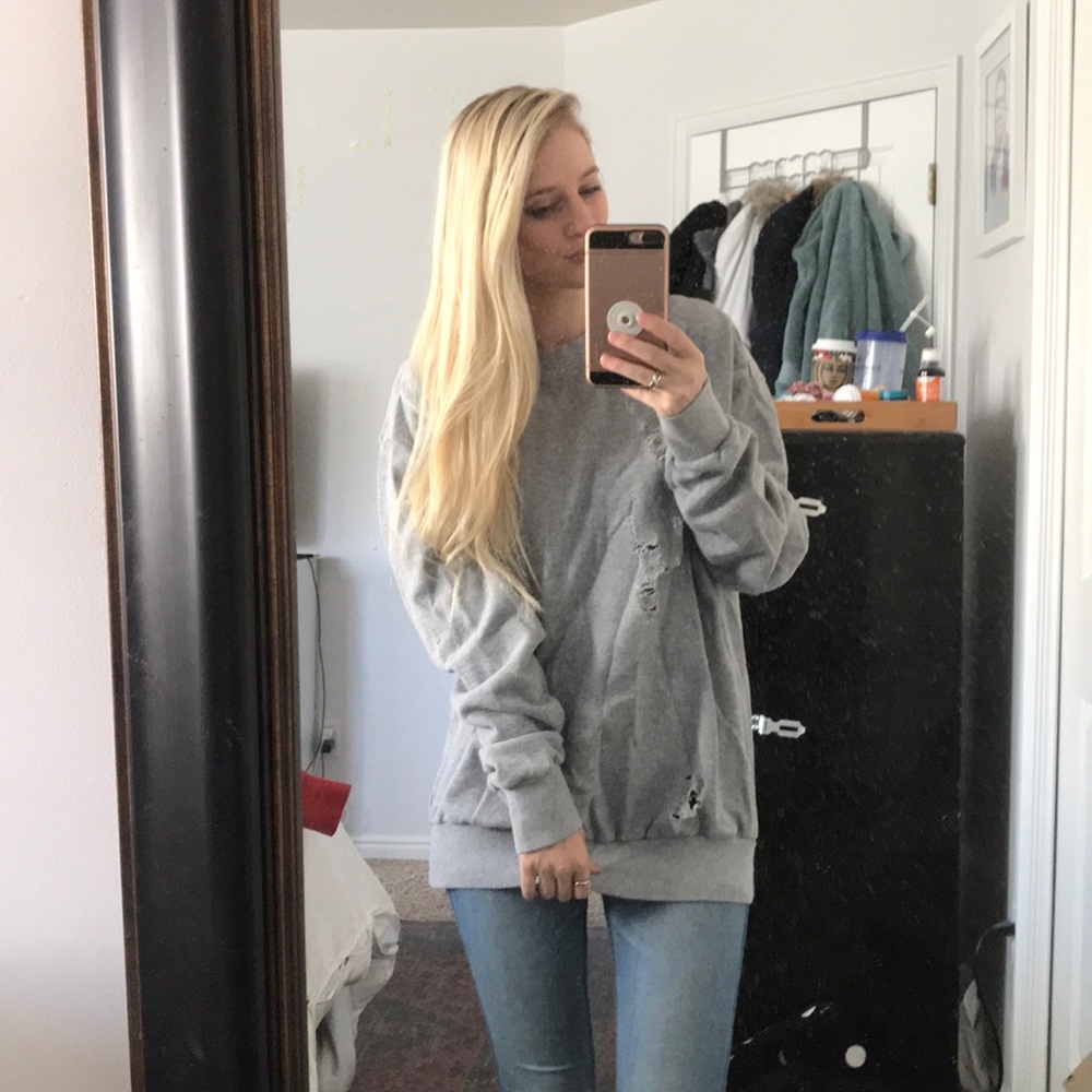 Distressed oversized grey sweatshirt